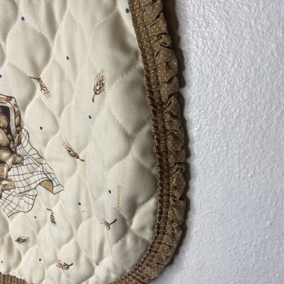 Franco Vintage Mushroom Half Apron Brown Cream Ruffle Trim Waist Tie - Picture 6 of 14